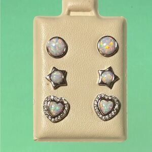 925 Sterling Silver Precious Crystal Opal Heart, Star and Circle Set